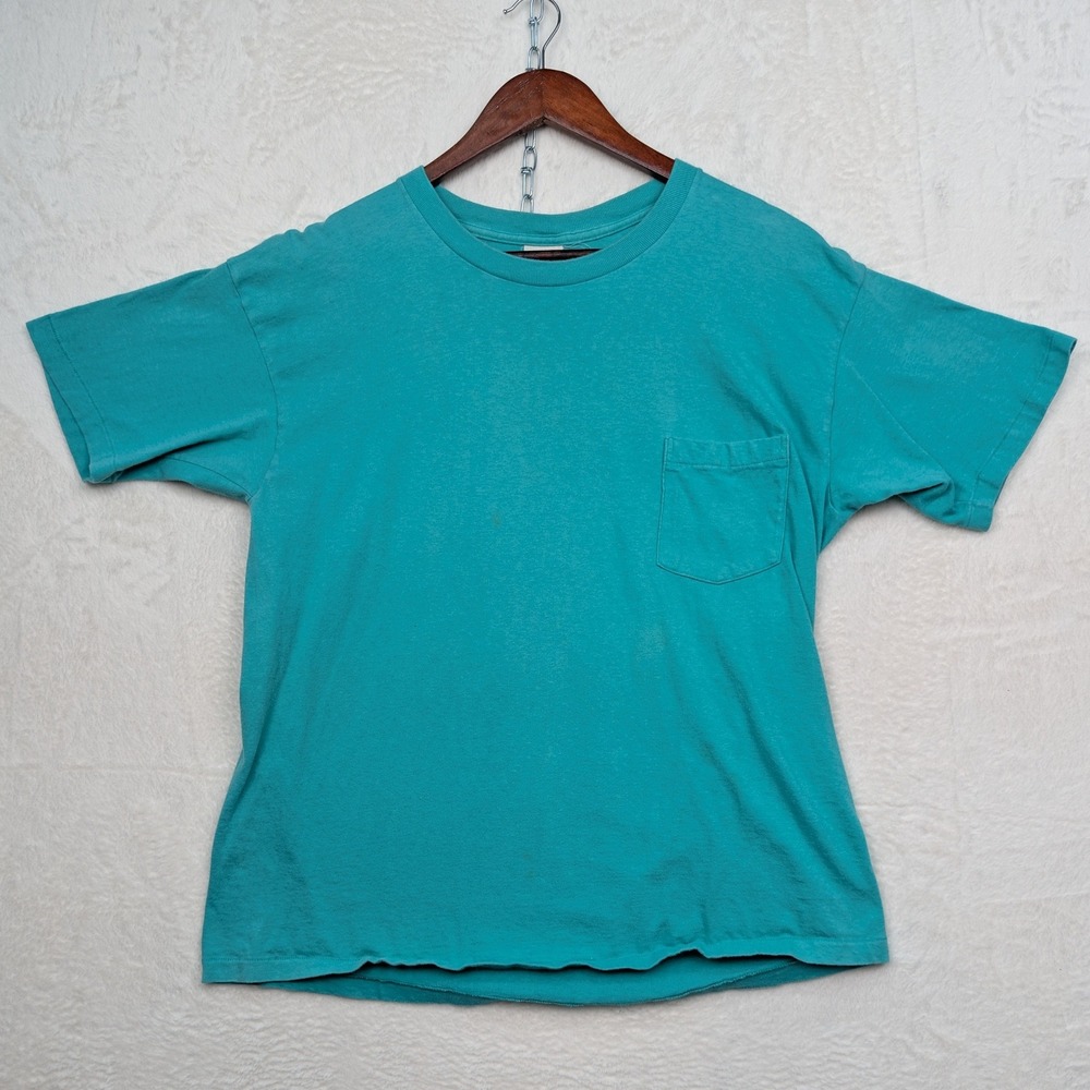 VTG Gap T-Shirt Men's M Teal Single Stitch Pocket Basic Blank Made In USA 90s